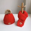 Wholesale autumn and winter children's three-piece sets of hats, scarves and gloves, winter warm and fleece black woolen caps for boys, girls, children and bears Item Picture